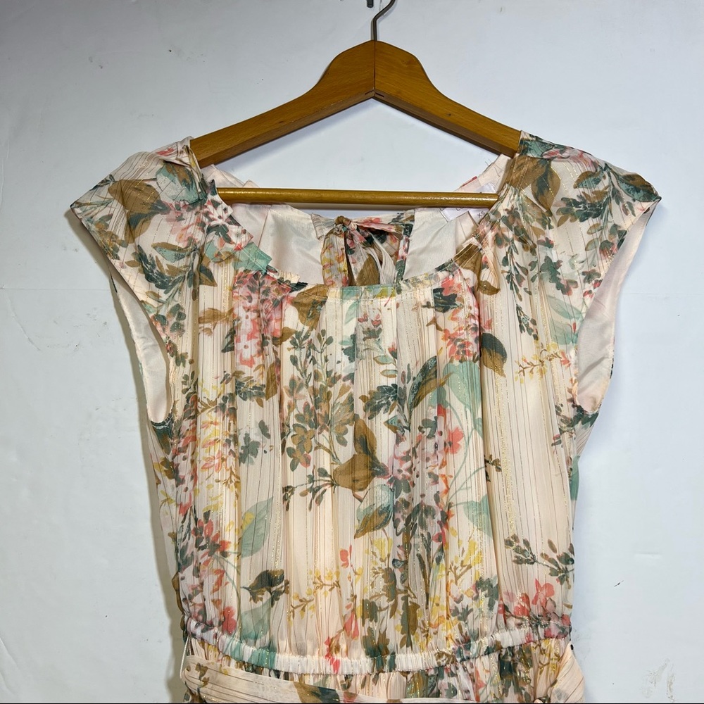 LC Lauren Conrad Peach Blush Floral A Line Dress Gold Metallic Thread De… - Picture 2 of 9